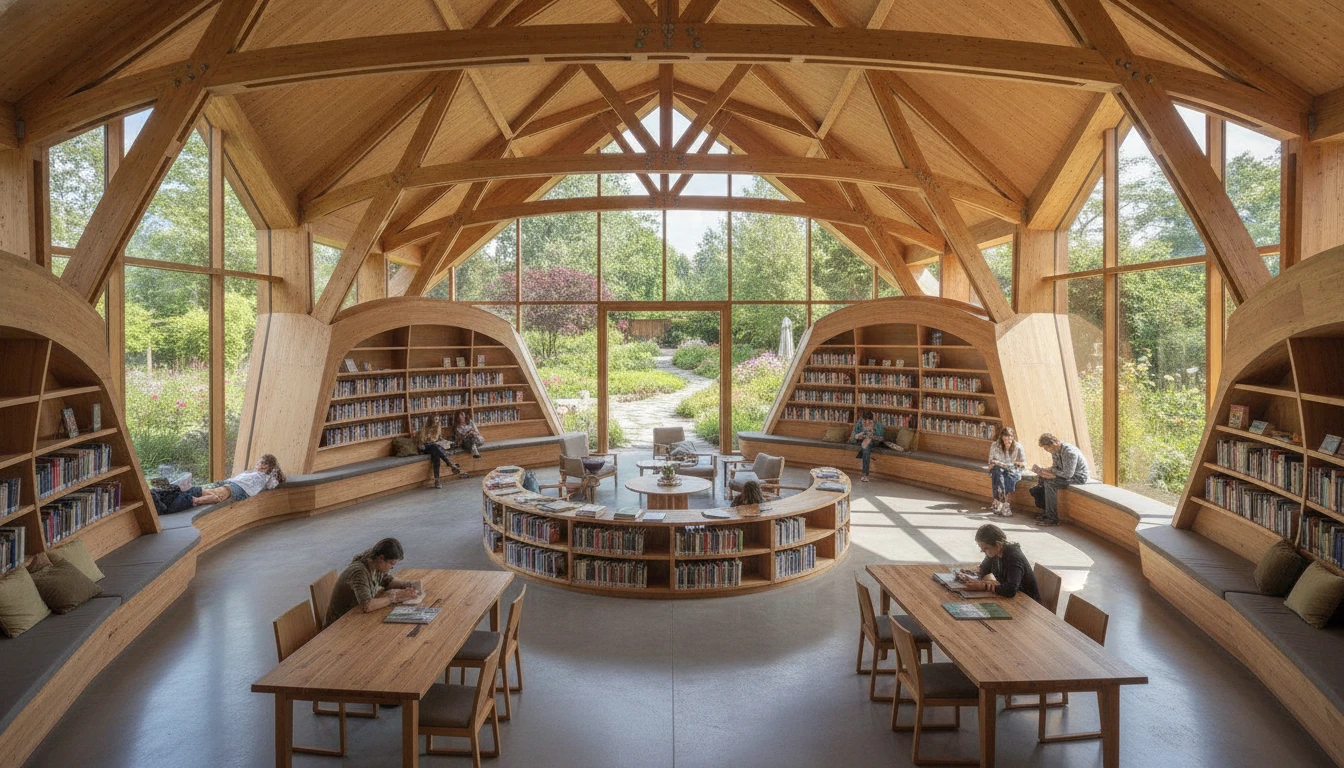 Circular reading area with wood structure