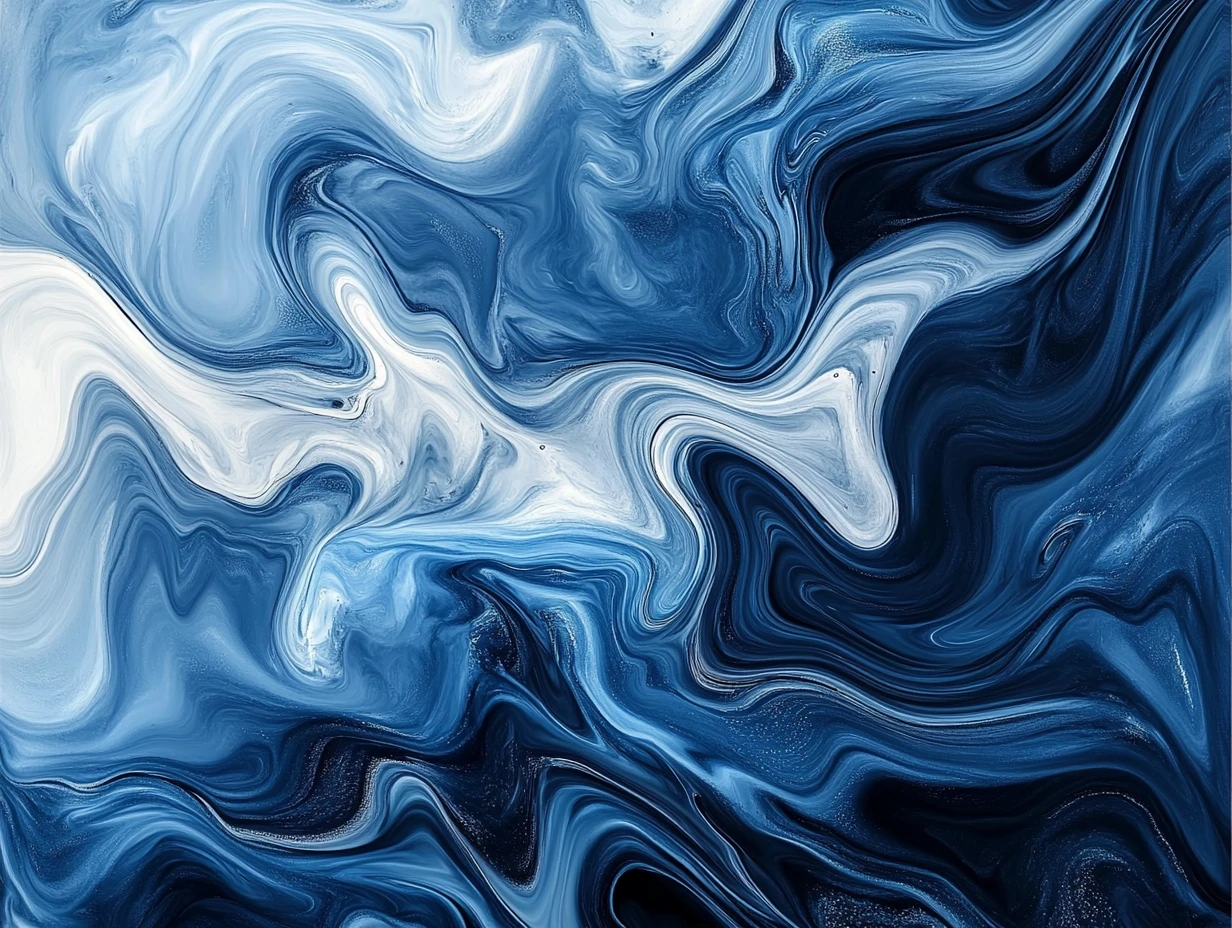 Abstract blue and white fluid swirl pattern